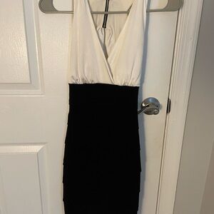 Elegant Black and White Open Back Dress